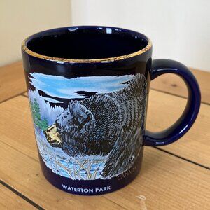 Black Bear Waterton Park Coffee Mug Blue Ceramic 8oz Vintage Canada Souvenir
